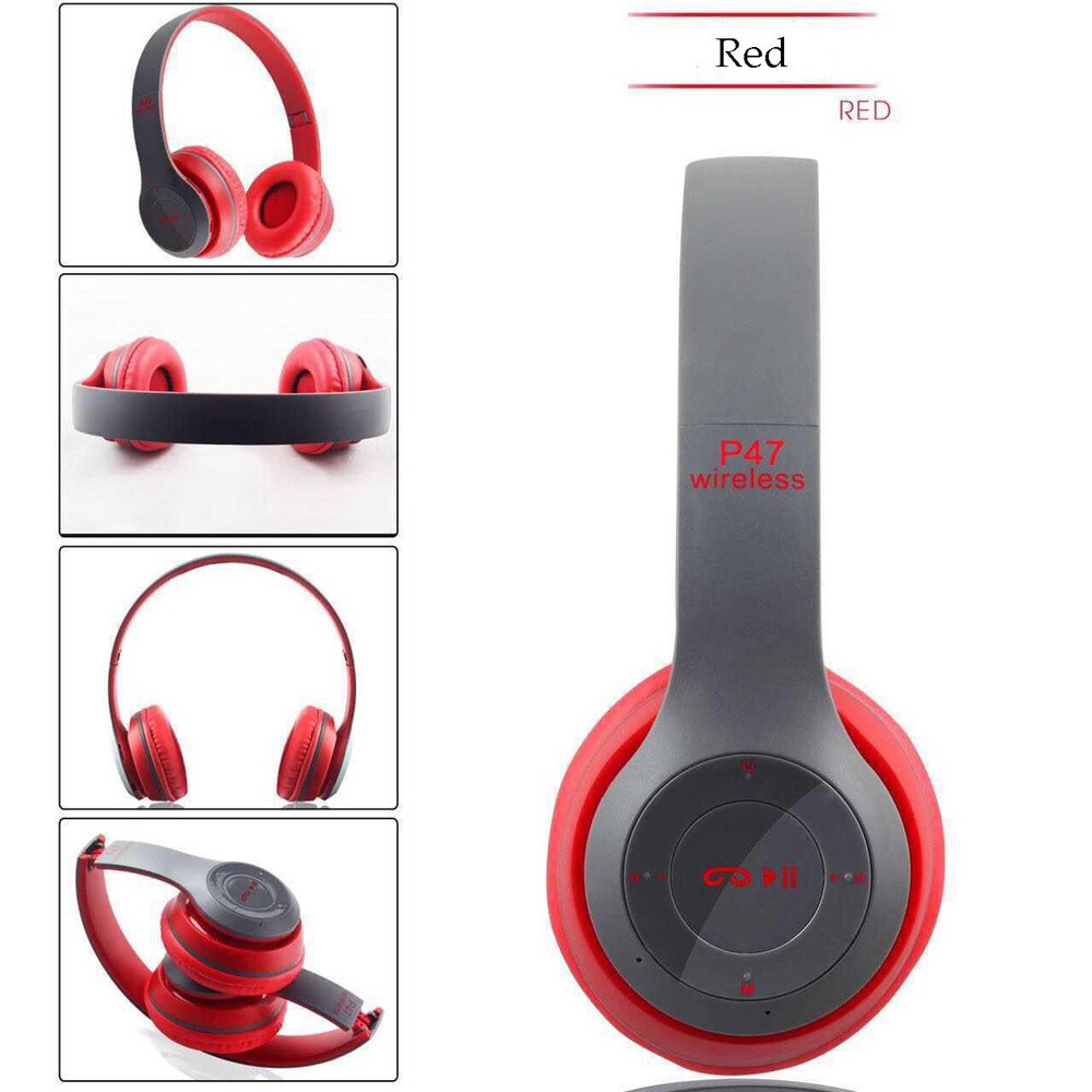 Auriculares inalámbricos con Bluetooth 5,0, cascos estéreo para música, casco auriculares plegables para videojuegos, teléfono, PC, tableta, , novedad: Rojo