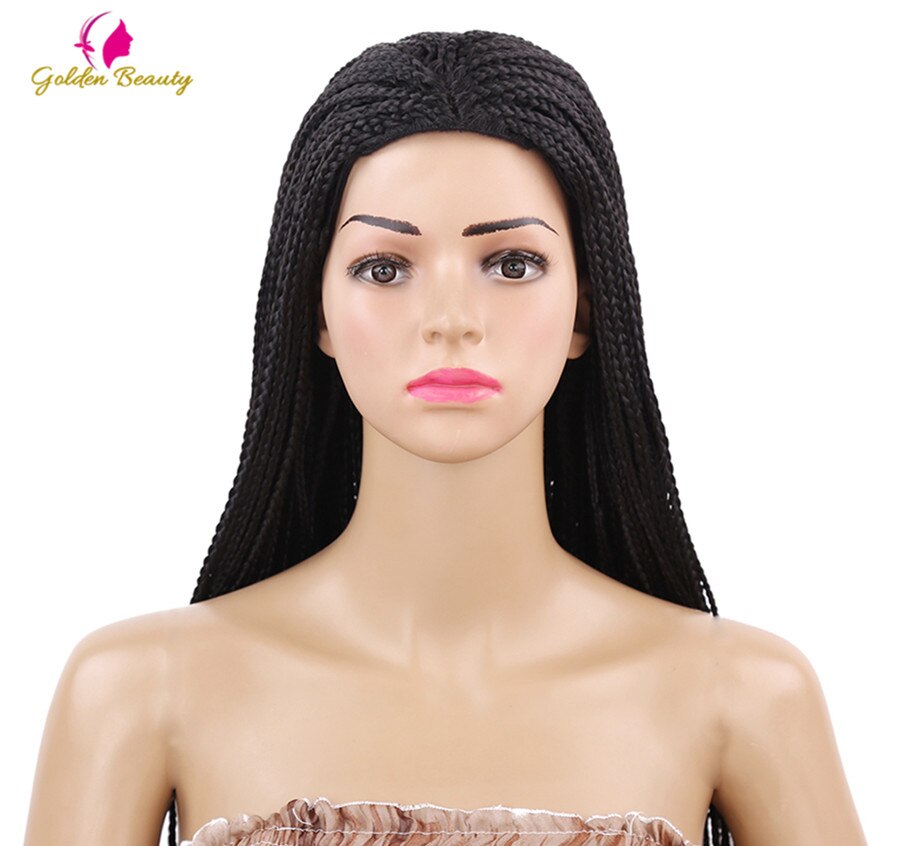 Golden Beauty 22inch Long Braided African Wig Box Braids Wig Natural Black Synthetic Braiding Hair Wig for Black Women