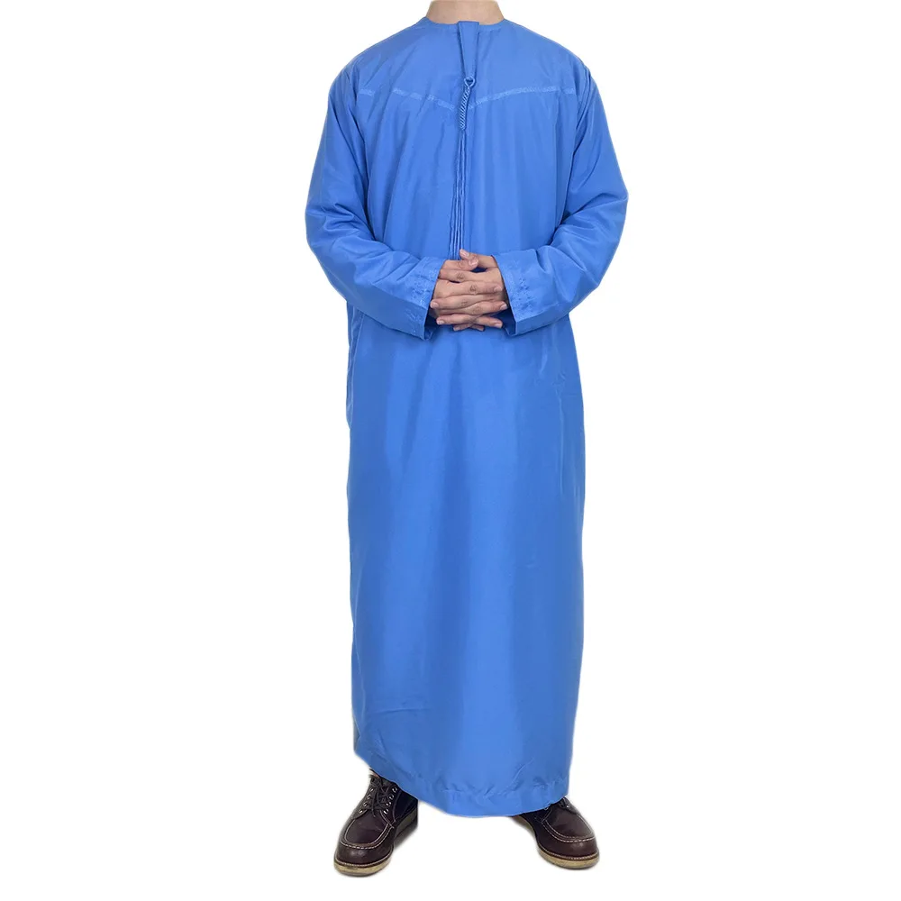 Túnica árabe para hombre, Color sólido, Jubba Thobe de con bolsillo, cuello redondo, Abaya larga, hombre islámico, Djellaba, caftán marroquí: S / Castaño