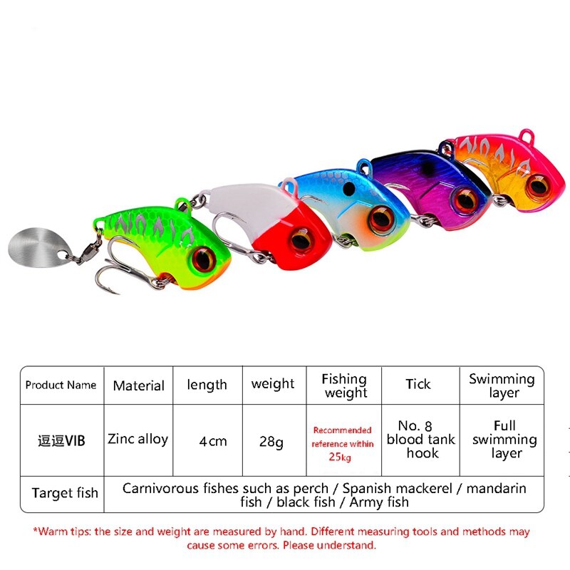 28G 4Cm Metal Vib with Rotating Spoon Tail Fishing Lure Sinking Lures Fishing Tackle Vibration Spinner