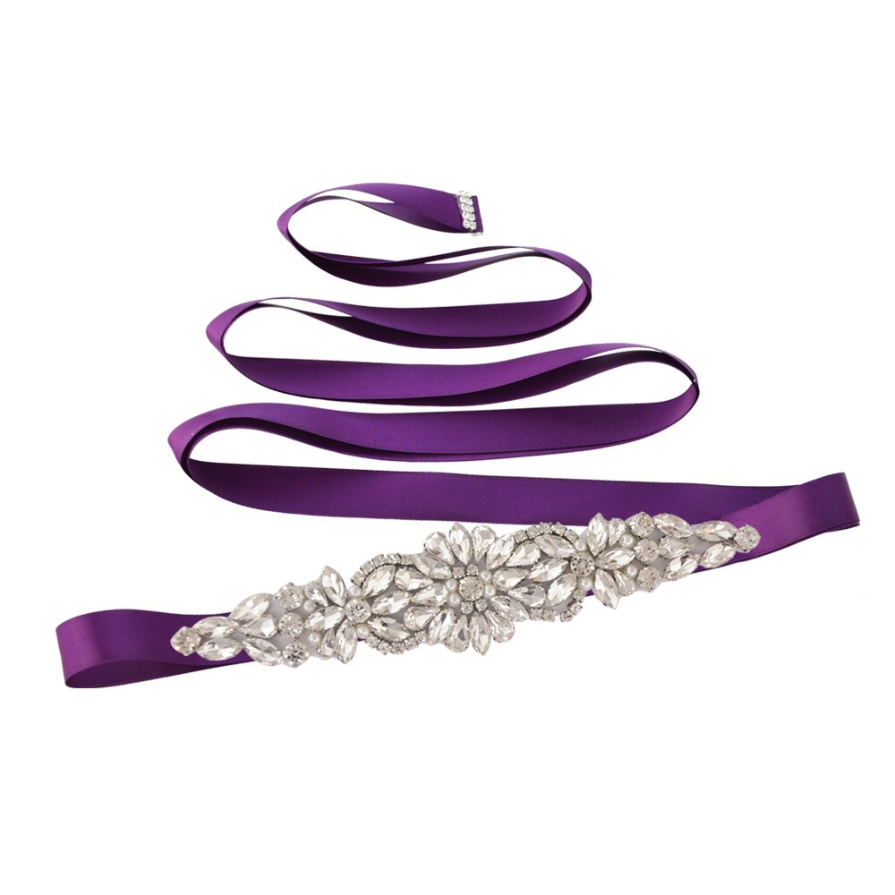 TRiXY S407 Rhinestones Belt Wedding Belt Silver Diamond Belt Crystal Bridal Belt Sash for Wedding Gown Shiny Wedding Accessories: purple