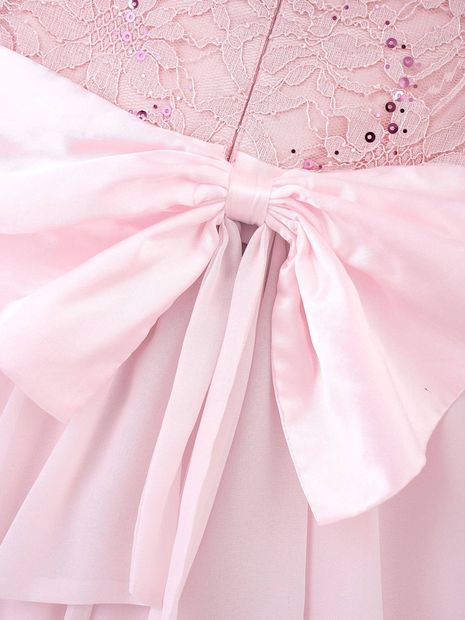 Kids Girls Solid Pink Chiffon Dress Sleeveless Princess Style V-neck Bowknot High-Low Hem Party Dress for Weddings Performance