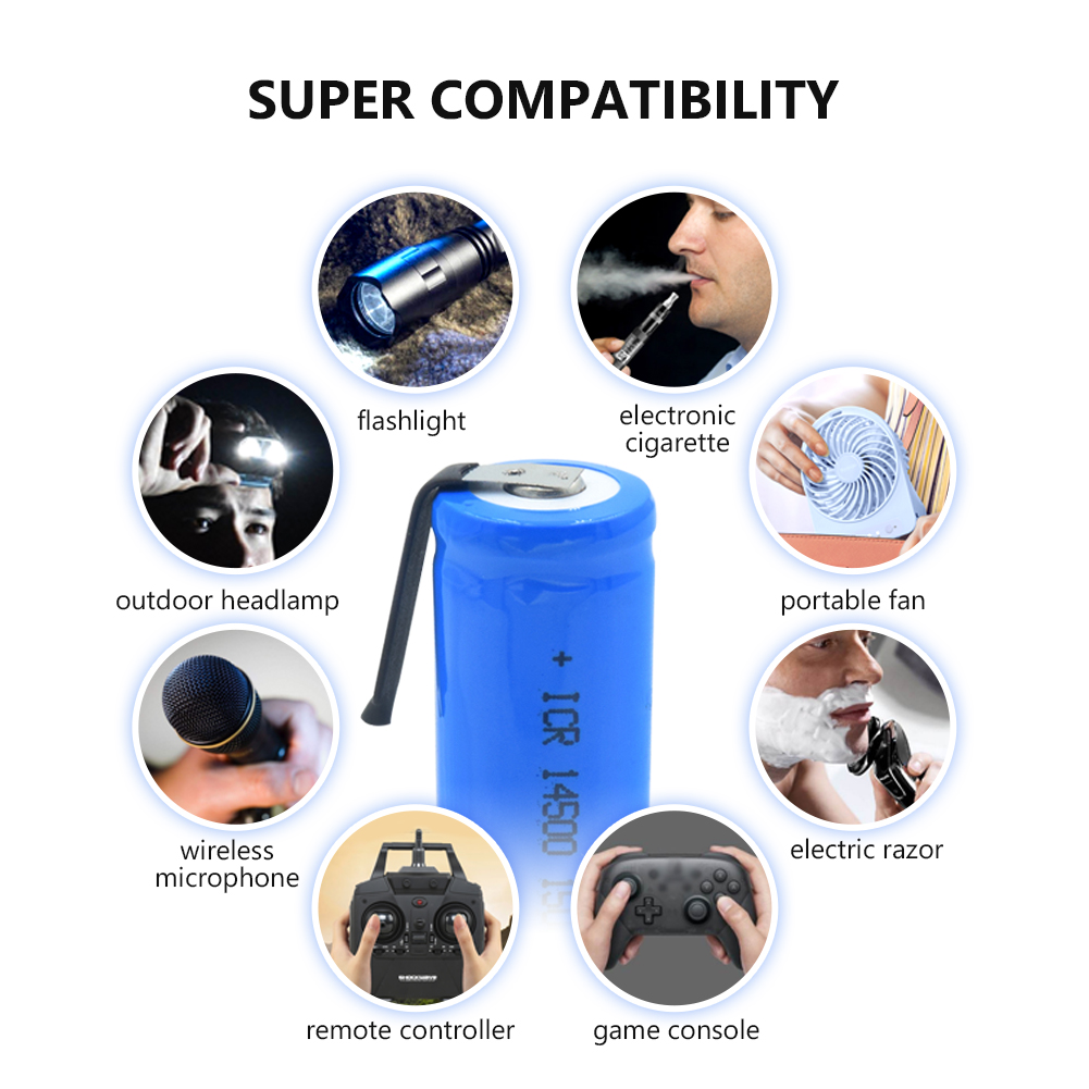 1/2/4 Pcs Rechargeable Lithium 14500 Battery With 2 DIY Tabs For LED Flashlight Remote Control 3.7V 1500mAh Li-ion Battery