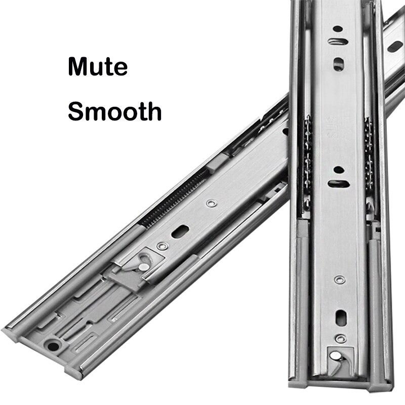 Stainless Steel Drawer Slide Soft Closing Drawer Rail Slide Damping Buffer Three-section Cabinet Sliding Rail Furniture Hardware