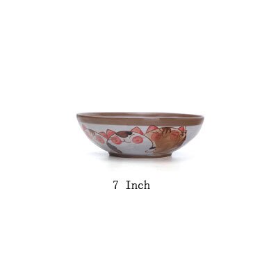 Japanese Handmade Series Ceramic Plate Tableware Cat Pattern Plate Fish Plate Cute Family Dinner Plate Support Plates: 7inch noodle bowl