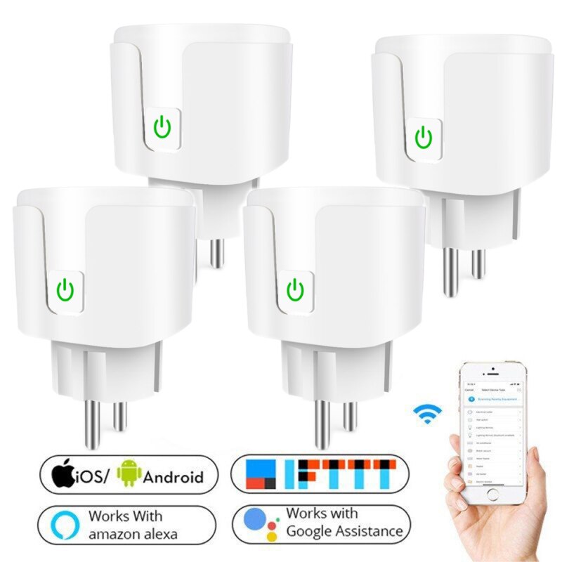 WiFi Smart Plug 16A EU Socket Tuya Smart Life APP Work With Alexa Google Home Assistant Voice Control Power Monitor Timing: 4pcs