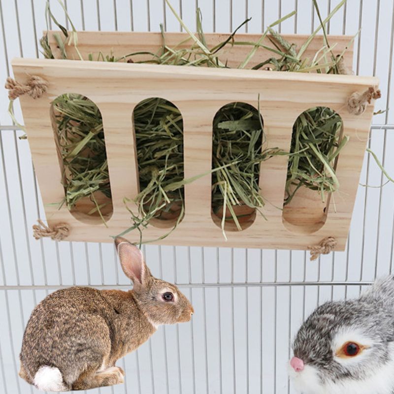 Massivholz Kaninchen Fütterung Heu Gestell Faltbare oben Regal 4 Gitter Hohl Fütterung Gras Lieferungen für Hamster Chinchilla Kleine Haustier c42