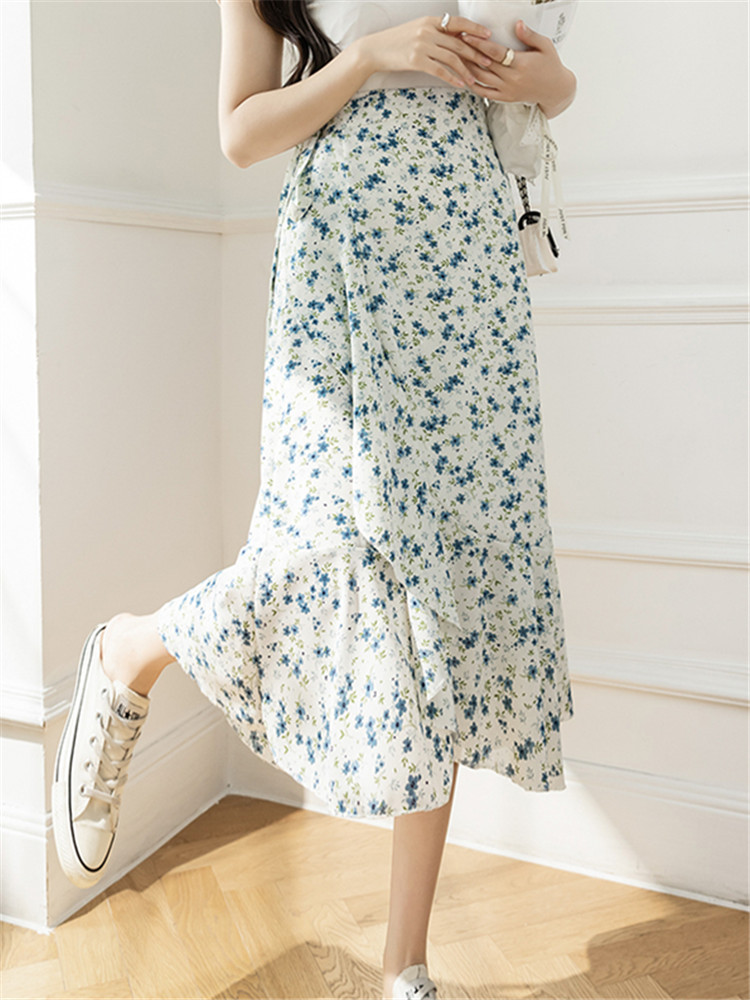 REALEFT nuevas faldas acampanadas con estampado de flores bohemias 2024 verano primavera cintura alta Vintage faldas de una pieza de longitud media para mujer