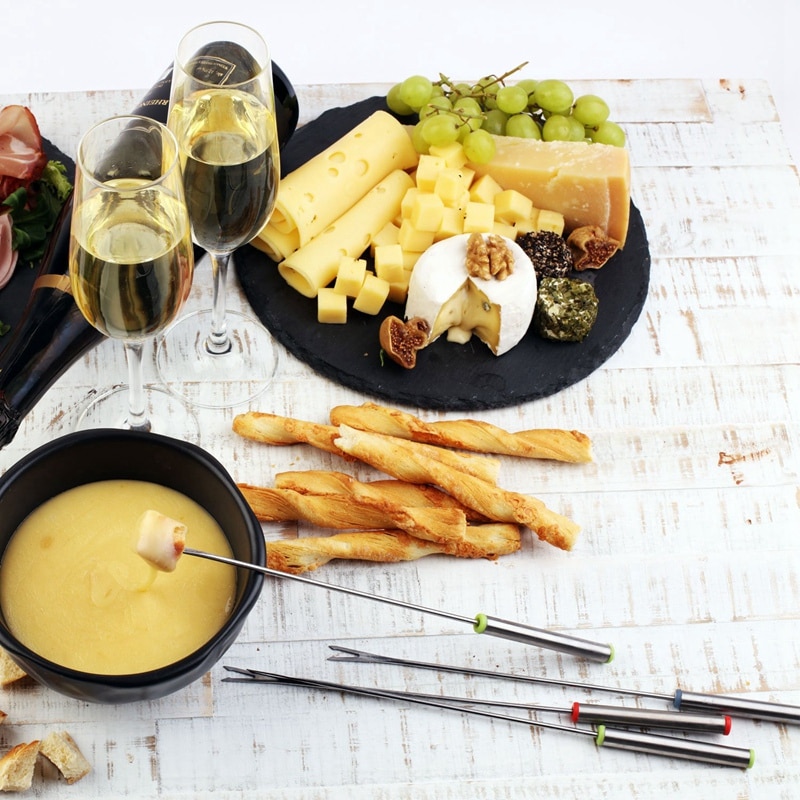 18 delar rostfritt stål fondue gafflar med värmebeständigt handtag för ostchokladfondue stekt marshmallows kött ,9.5 tum