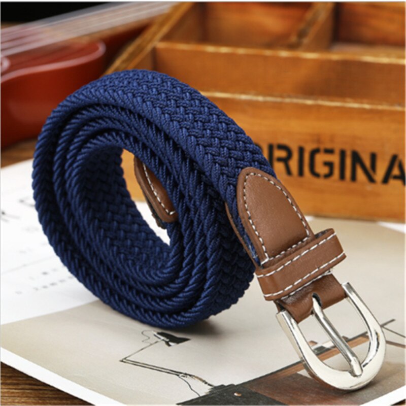 Correa de lona elástica trenzada para hombre y mujer, cinturón con hebilla, correas de cintura, juguetes para bebés y adultos: Azul