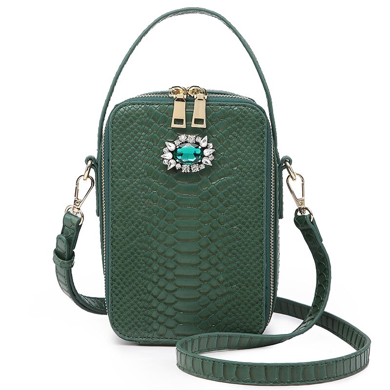 Box Bags Crystal Decoration Python Bag Snake Pattern Women Shoulder Handbag Bags: S-Green