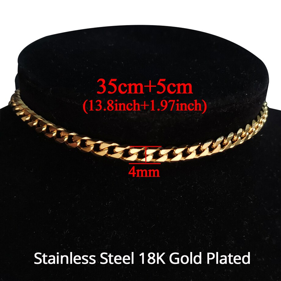 Punk Miami Cuban Choker Necklace Collar Statement Hip Hop Gold Color Stainless Steel 35+5cm Chain Necklace Women chocker: XL1718STG35