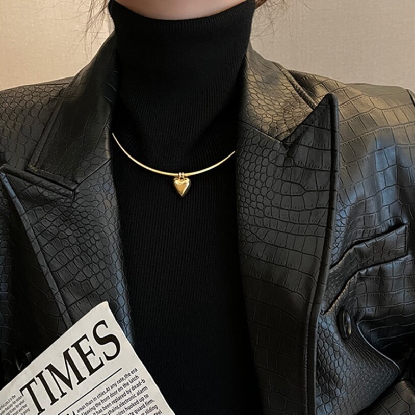 316L Stainless Steel Upscale Jewelry Magnet Buckle Love Heart Choker Round Snake Chain Necklaces Pendants For Women