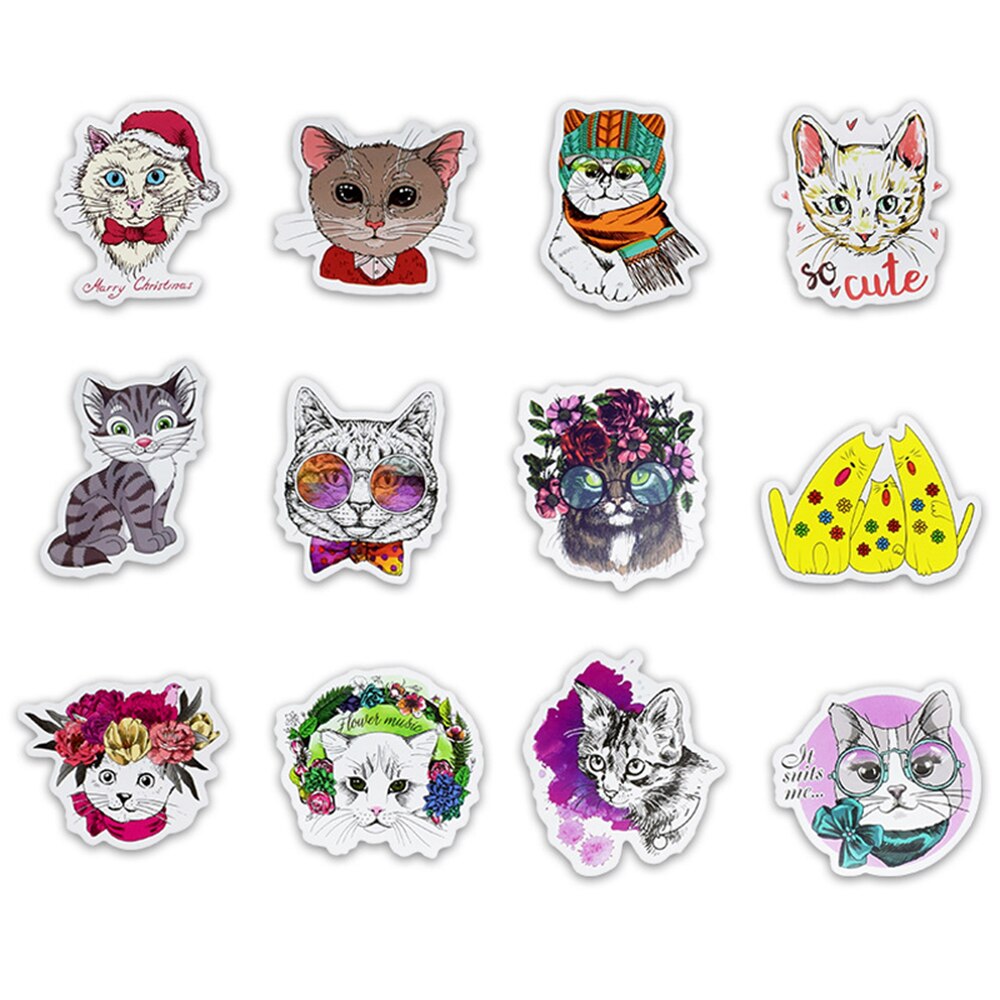 50 Pcs/Lot Cute Cat Style Kitten Stickers For Computer Pad Phone Laptop Skateboard Fridge Bicycle Pvc Waterproof Decal Sticker