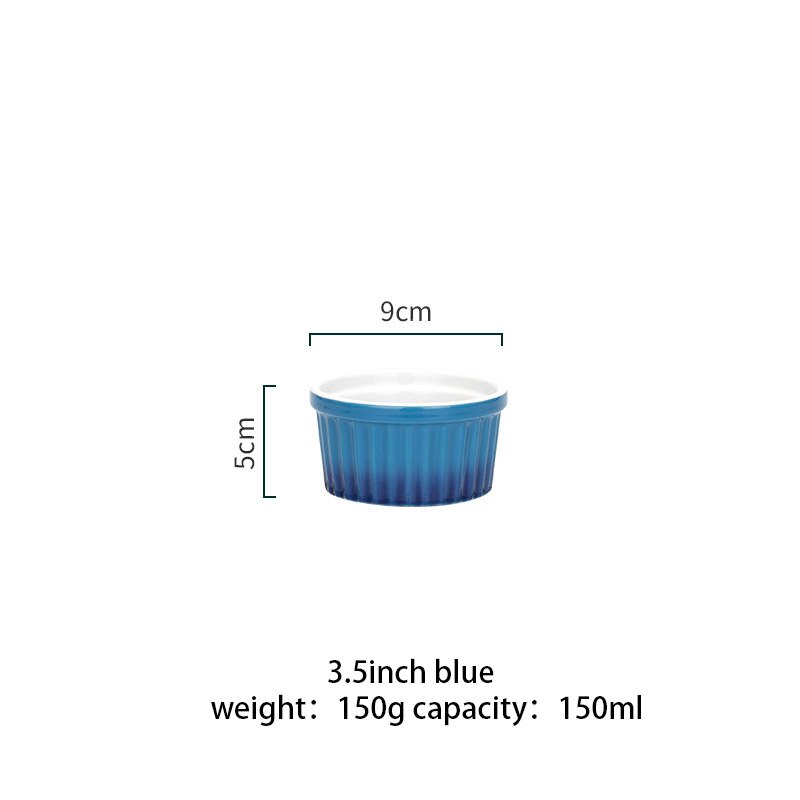 Gradiënten Keramische Cakevorm Bakplaat Set Pudding Mould Keuken Oven Ronde Bakvormen Pan Met Deksel Soepkom: 3.5inch blue