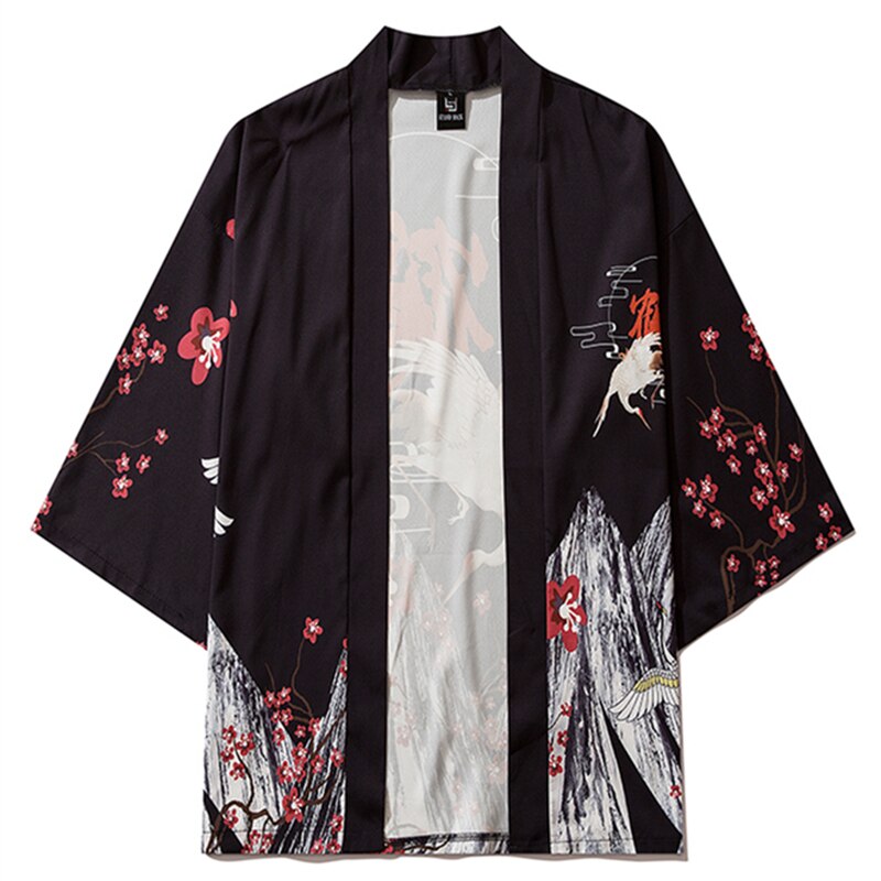 Kimono traditionnel pour hommes et femmes, Cardigan, vêtements asiatiques, manteau de plage décontracté, Yukata, chemise ample, imprimé grue, Kimono japonais