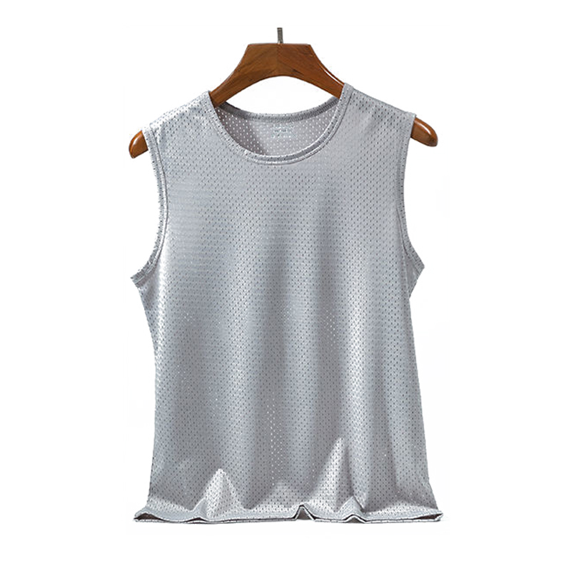 Camiseta interior de seda de hielo para hombre, ropa interior transparente, moldeador de cuerpo, lucha libre, Fitness, malla transpirable: L / Beige