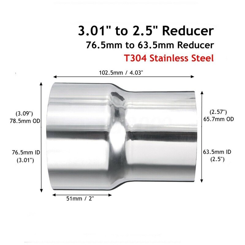 3 Zoll zu 2,5 Zoll OD Edelstahl Standard Auspuffrohr Stecker Adapter Minderer