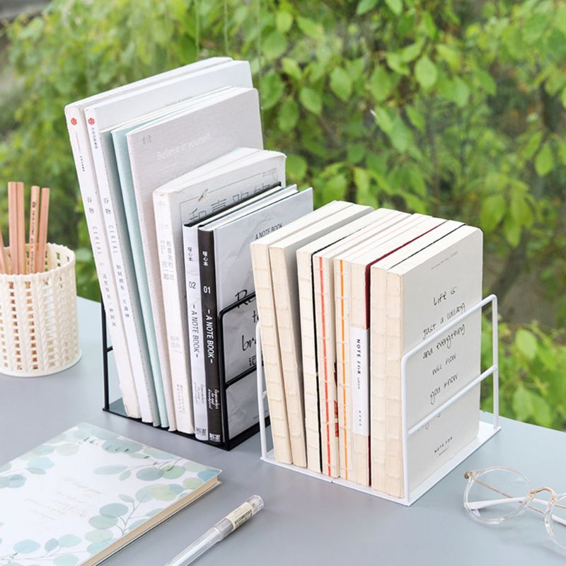 Sujetalibros de hierro forjado para libros, soporte sencillo para escritorio, organizador de revistas, soporte para estante, 1 par