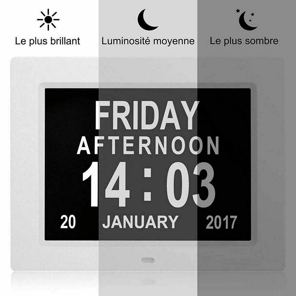 Digital kalender dag klokke stor bokstav ledet demens alarm tid dato måned år digital klokke hjemmeinnredning