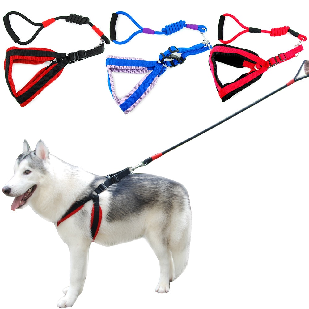 Hund justerbar mesh sele tau trekkraft bånd pustende mesh sele løping polstret stropp tau ledning for store hunder