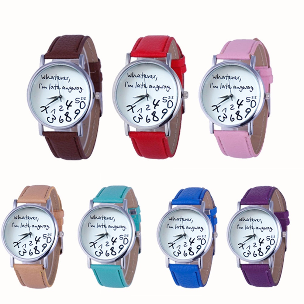 Vrouwen Lederen Horloge Wat IK ben Late Toch Brief Horloges Horloge Klok vrouwen horloges luxe Reloj femenino