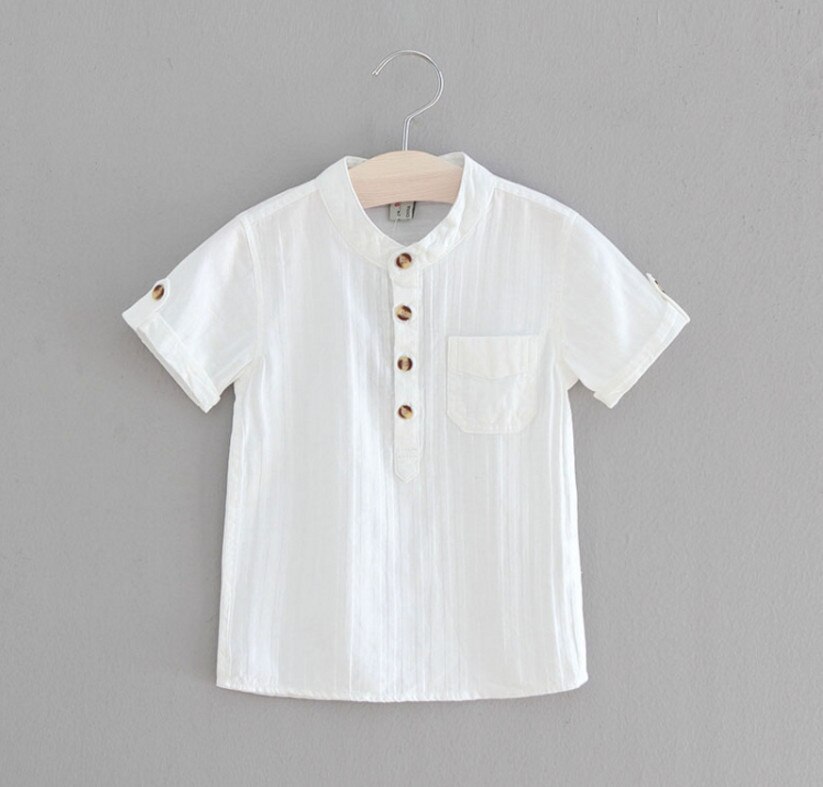 Casual Boys Shirts Baby Children Cotton Short Sleeve Blouse for Summer Kids Boys White Shirt Stand Collar Handsome Tops: 10T