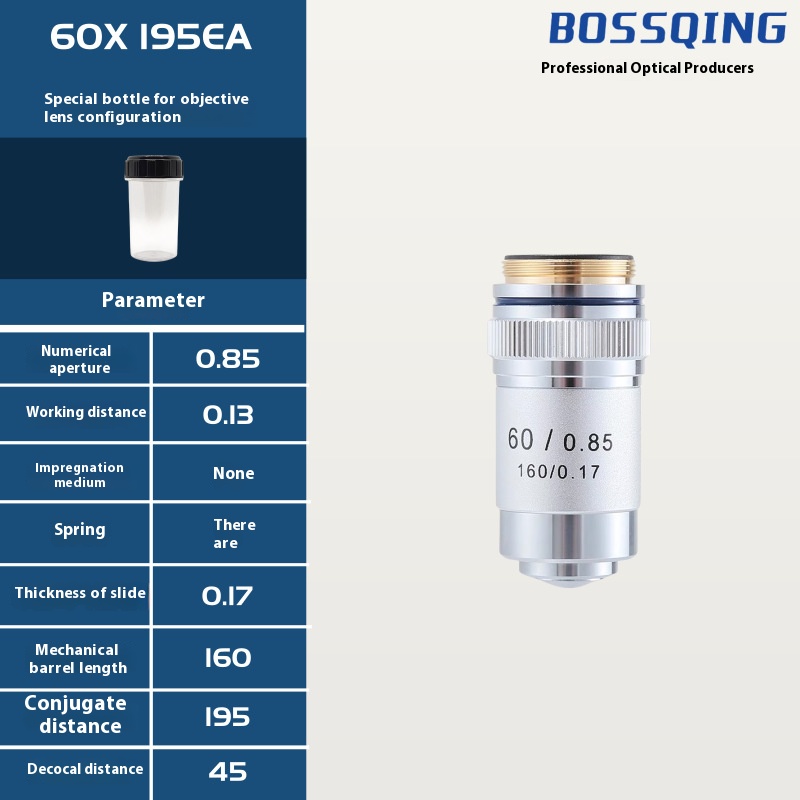 4X 10X 20X 40X 60X 100X Achromatic Objective Lens 195 Mm Conjugate Distance Tube Length 180Mm Biological Microscope Objective: Red