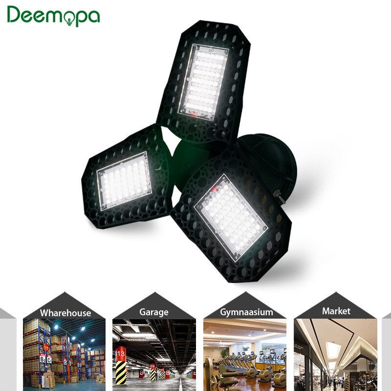 Deformerbar lampe  e27 led pære 40w 60w 80w garagelys 360 grader  ac85-265v deformerbar lys til værksted lager fabrik gym