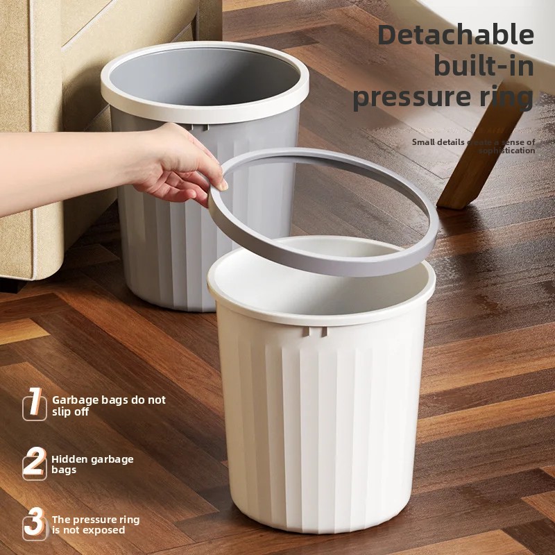 Thick Plastic Trash Can Kitchen Home Use Large Capacity No Cover Big Caliber Multi Scene Garbage Basket with Press Ring