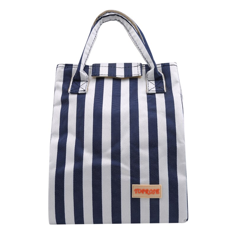 Waterdichte Canvas Lunch Tassen Voor Vrouwen Kids Mannen Cooler Lunchbox Tas Tote Draagbare Isolatie Pakket Voedsel: Royal Blue Striped