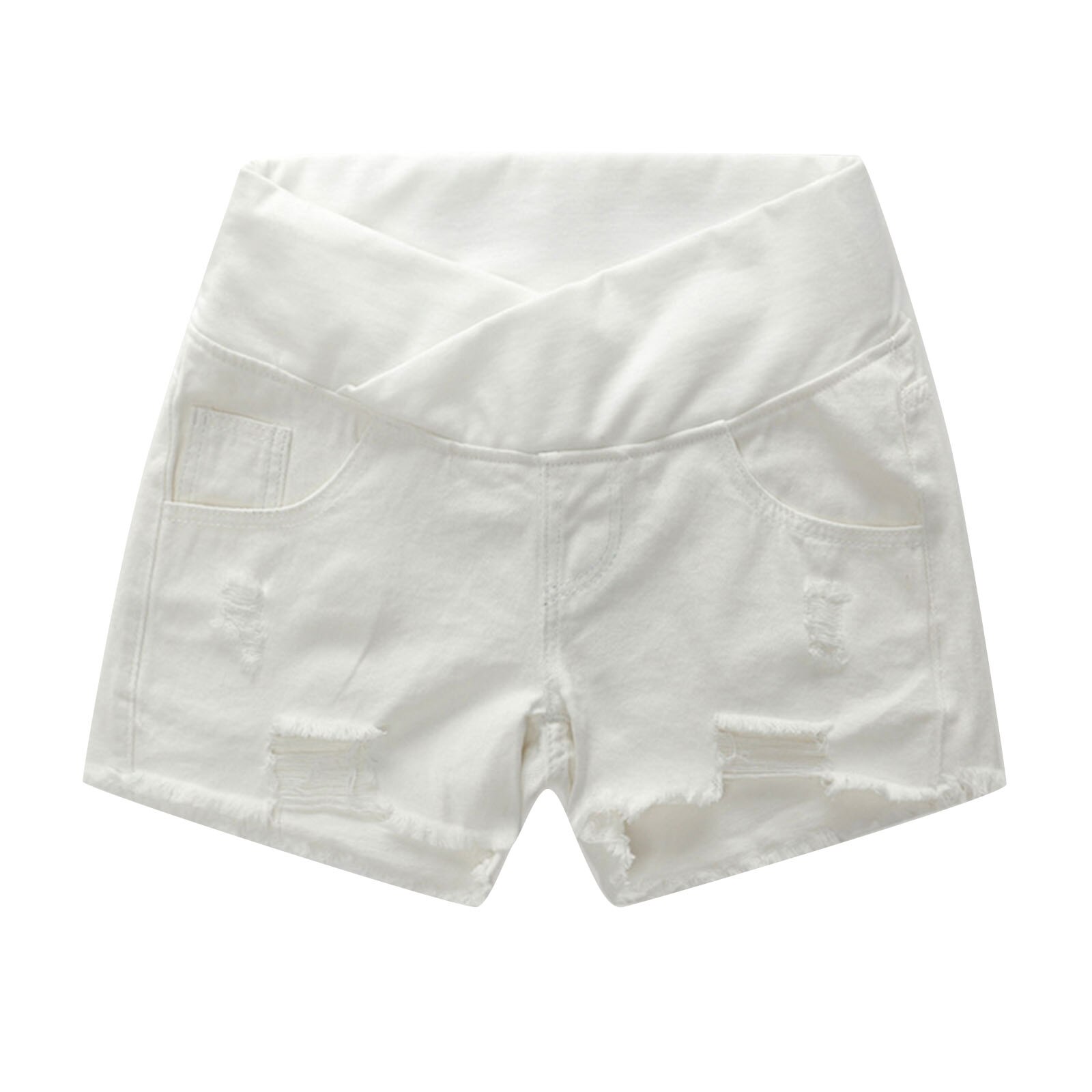 Zwangere Vrouwen Shorts Zomer Dragen Moederschap Low-Taille Denim Ripped Shorts Ondersteuning Riem Losse Korte Broek Voor Zwangerschap Kleding: White / M