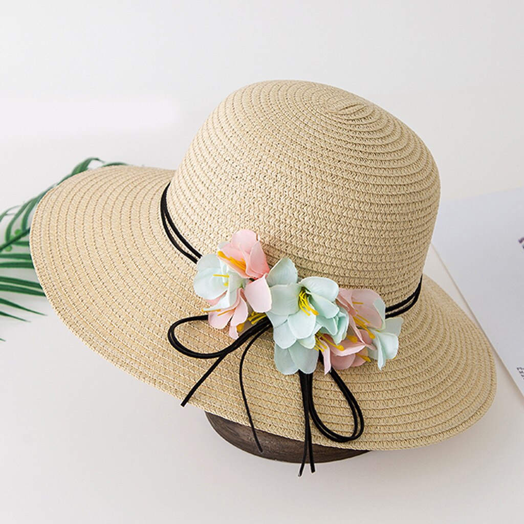 Girl Sun Hat Children Straw Hat Summer Sunscreen Cute Summer Flower Breathable Hat Straw Sun Hat Boy Girls Hats#p30: Beige