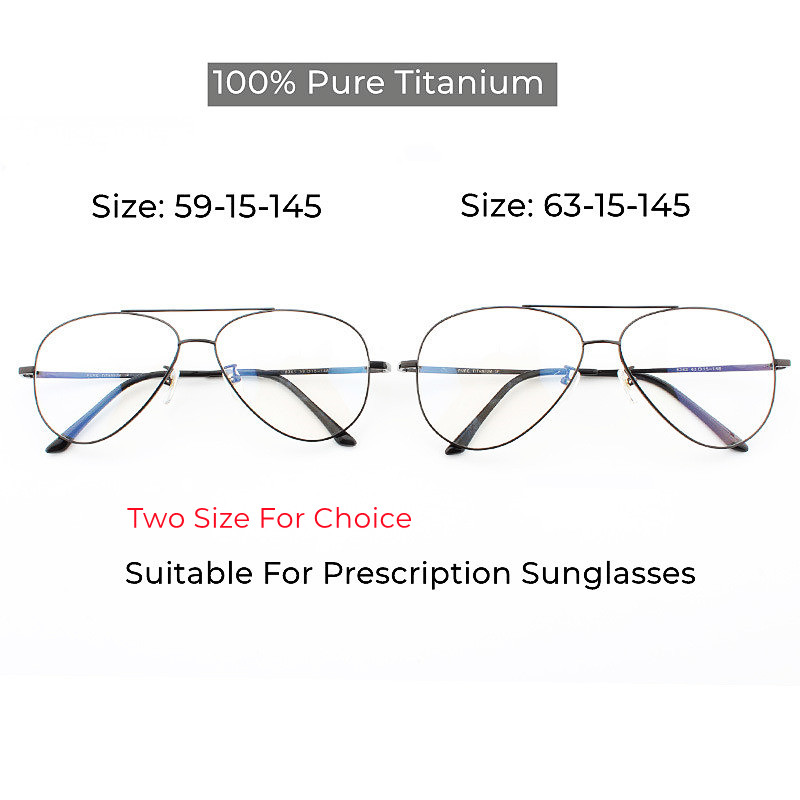 Ren titan optisk innfatning med styrke herre pilotbriller solbriller brille store brede ansiktstrekk bruk 63mm brede dobbel bro