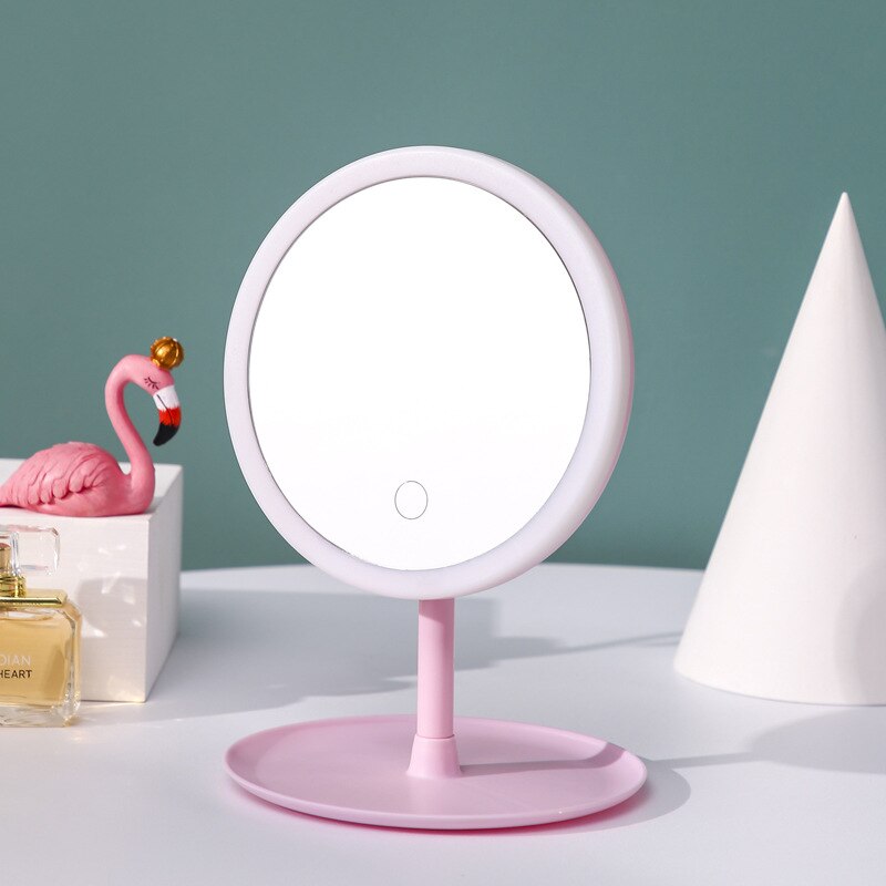 MIROIR DE MAQUILLAGE À LED Avec Lumière dames Maquillage Lampe Avec Rangement de bureau Rotatif Miroir Cosmétique De Forme Ronde Miroirs De Noël