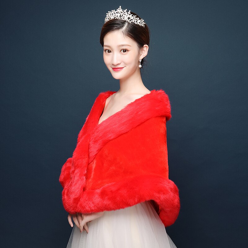 luxe mariée fausse fourrure châle blanc rouge large et épais lourd femmes fourrure étole enveloppement pour mariée mariage fête soirée couvrir