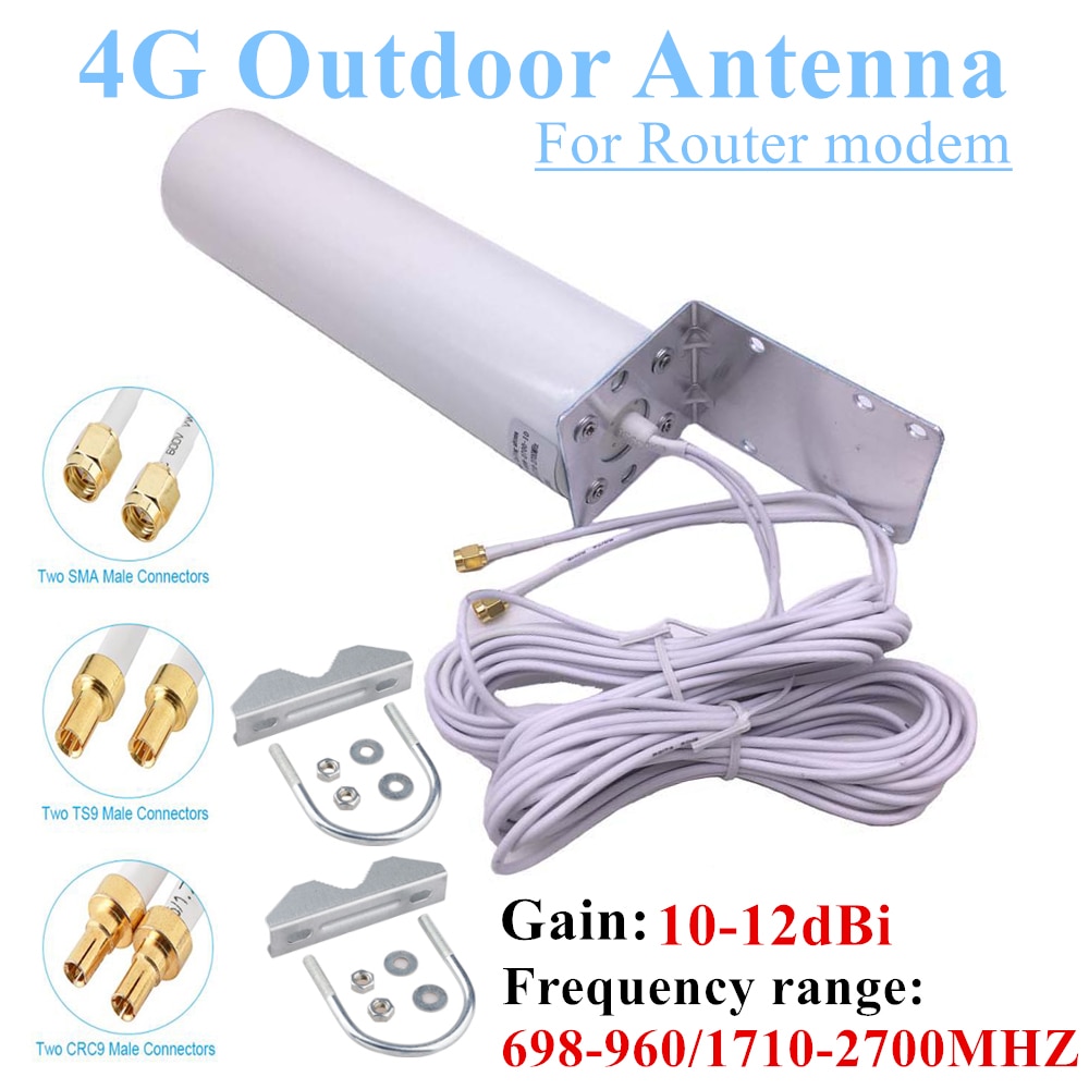 WiFi Antenna CRC9 4G LTE Outdoor Antennas SMA Omni Antenne 3G TS9 With 5 Meters dual Connector Cable for Huawei ZTE Router Modem