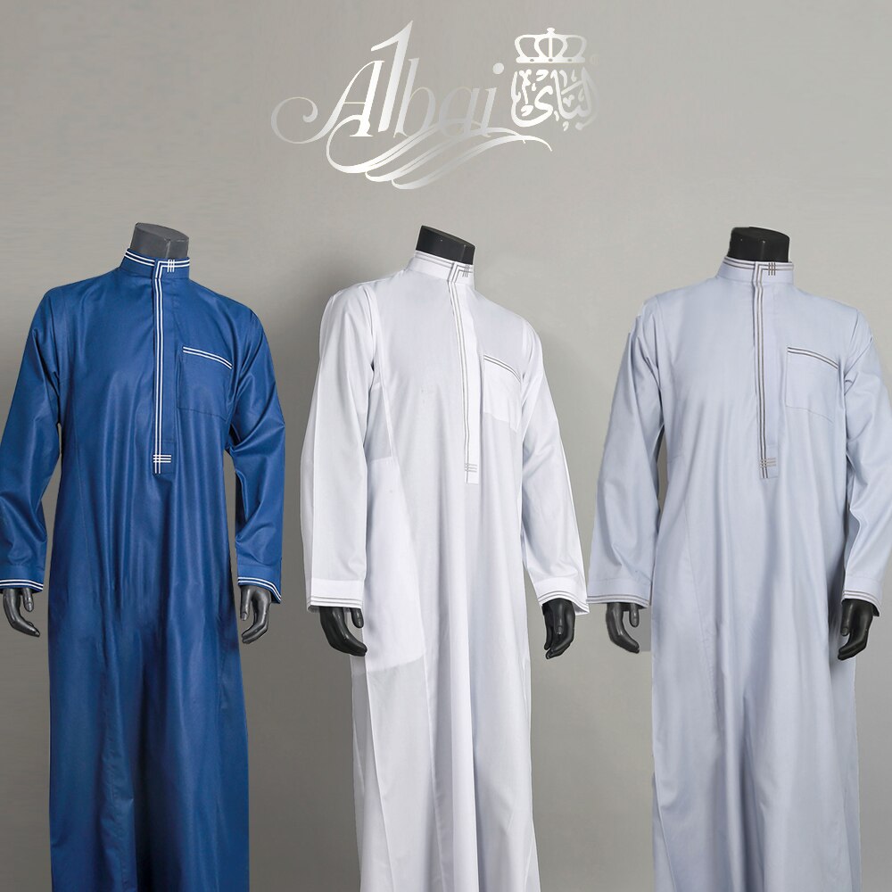 Mænd islamisk arabisk muslim kaftan stå krave korte ærmer lommer retro løse kapper mellemøstlige solid mænd jubba