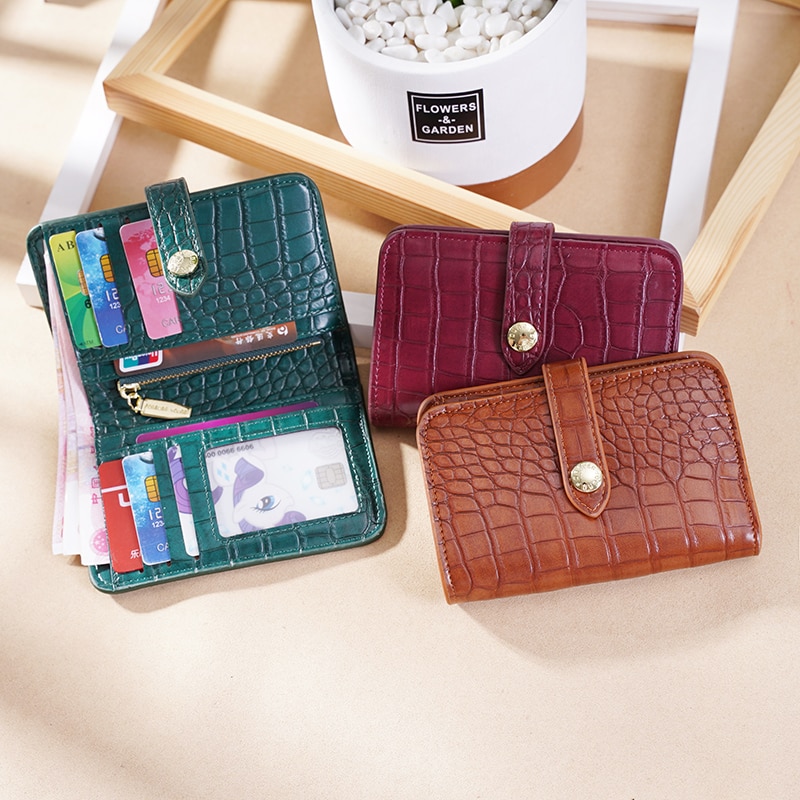 Women Short Wallets Luxury Brand Crocodile Print Wallet Female Two-Fold Card Holder Mini Zipper Wallet Coin Purse