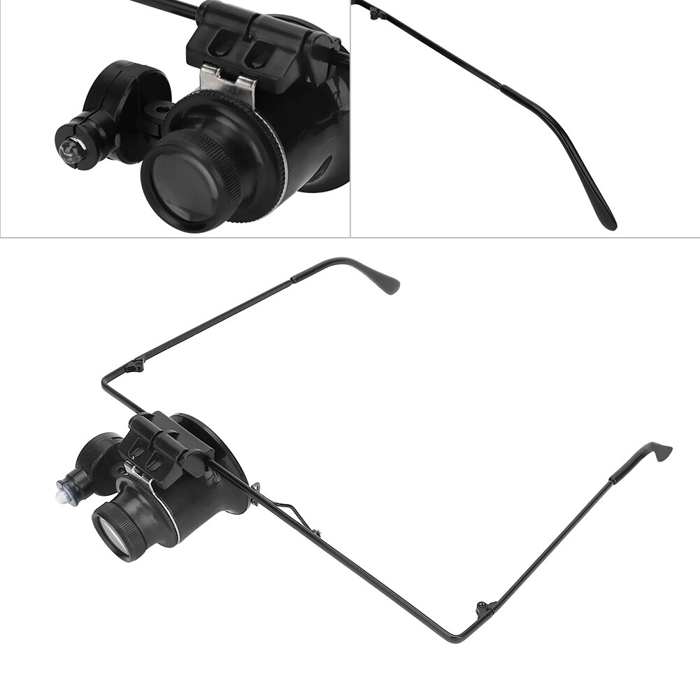 Gafas monoculares con lupa, lentes ópticas con luz LED, herramienta de reparación de joyería, accesorio de relojería, 20X