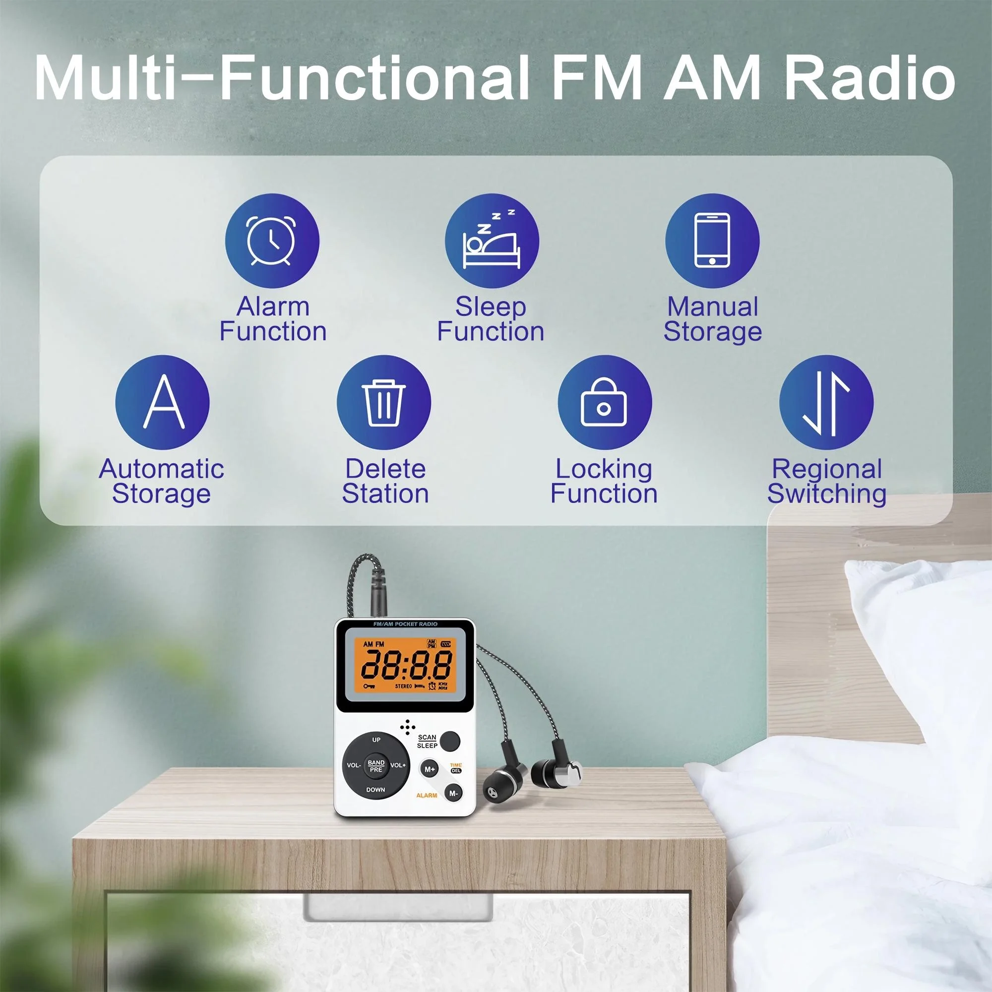 Radio de poche AM FM avec écran LCD – Radio portable avec prise pour écouteurs, minuterie de sommeil et réveil pour le jogging et la marche