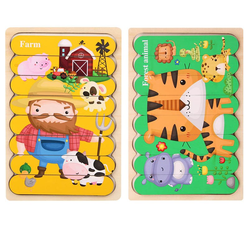 2Pcs Kids 3D Strip Jigsaw Puzzle Cartoon Animals/traffic Wooden Toy Early Learning Toys For Children Montessori Educational: 15