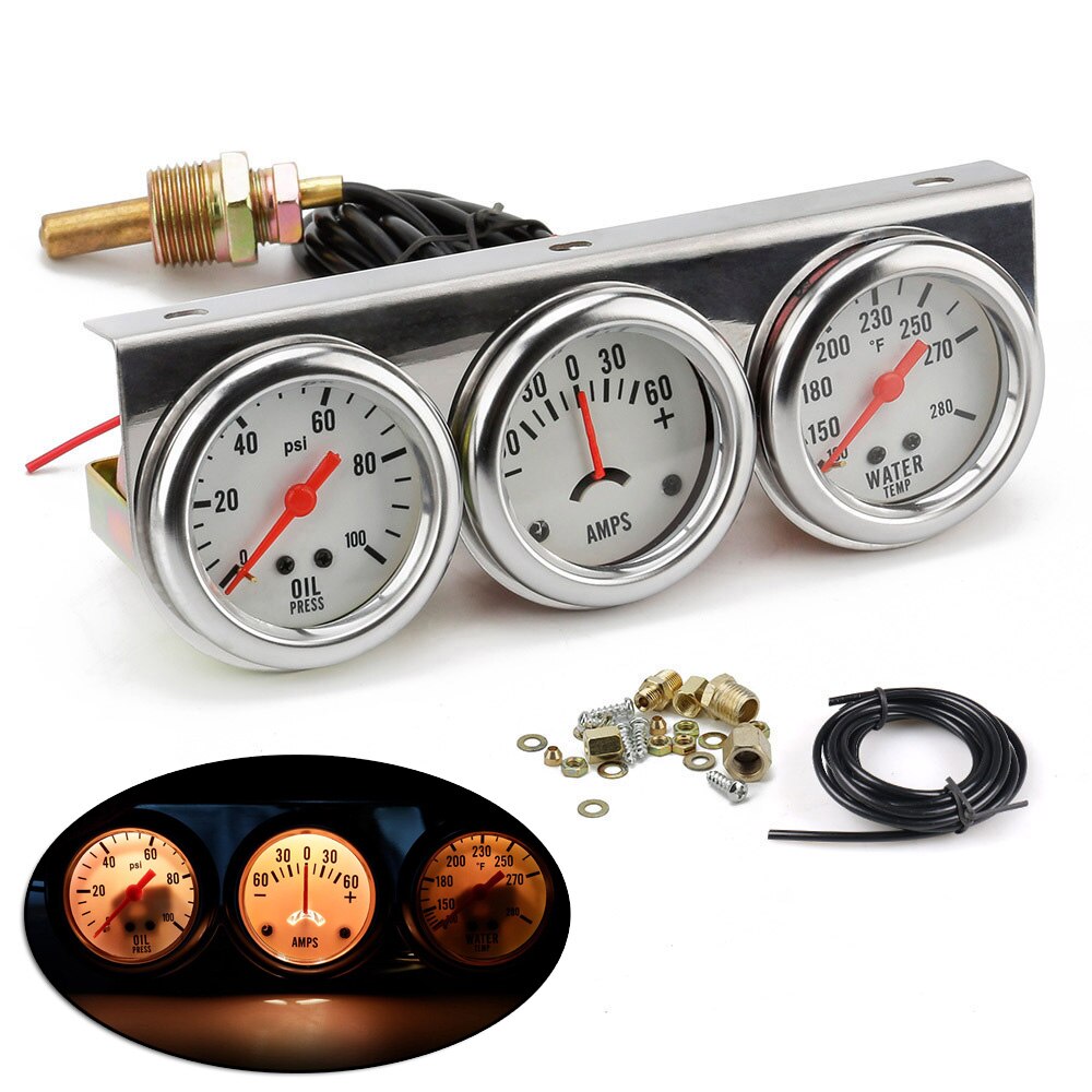 Kit Triple Pressure gauge kit Water Pressure 100psi 2'' 52mm Chrome Volt