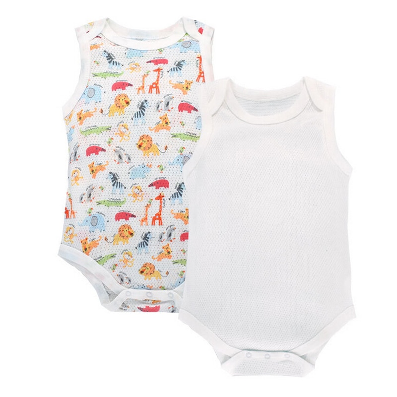 Y473 sommar coola babykläder kroppskläder sommar ultratunn bomullsnät babykläder babydjur tryck 2 st/set