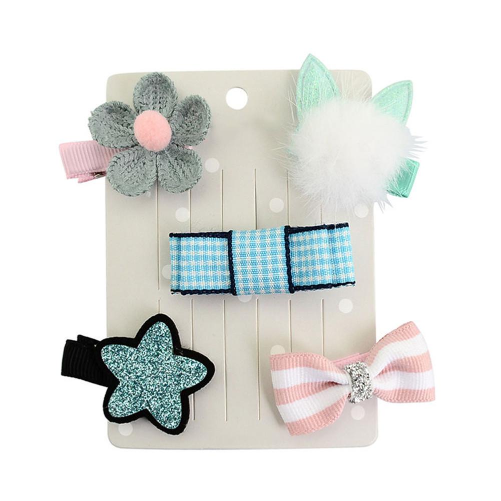 Nette Baby Mädchen Cartoon Pompom Haar Clip Haarnadel Kleinkind Kinder Kinder Haar Zubehör Schöne Bowknot Headwear Haar Hoop Set: Blau