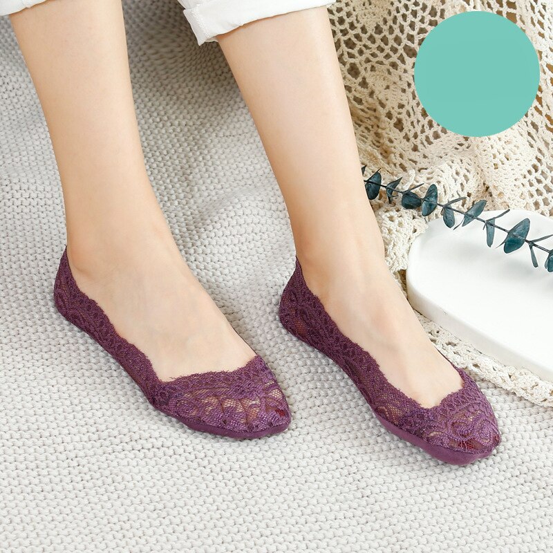 Women Solid Color Socks Lace Invisible Perspective Socks Summer Thin Breathable Socks For Female Silicone Non-slip Lining Socks: Purple