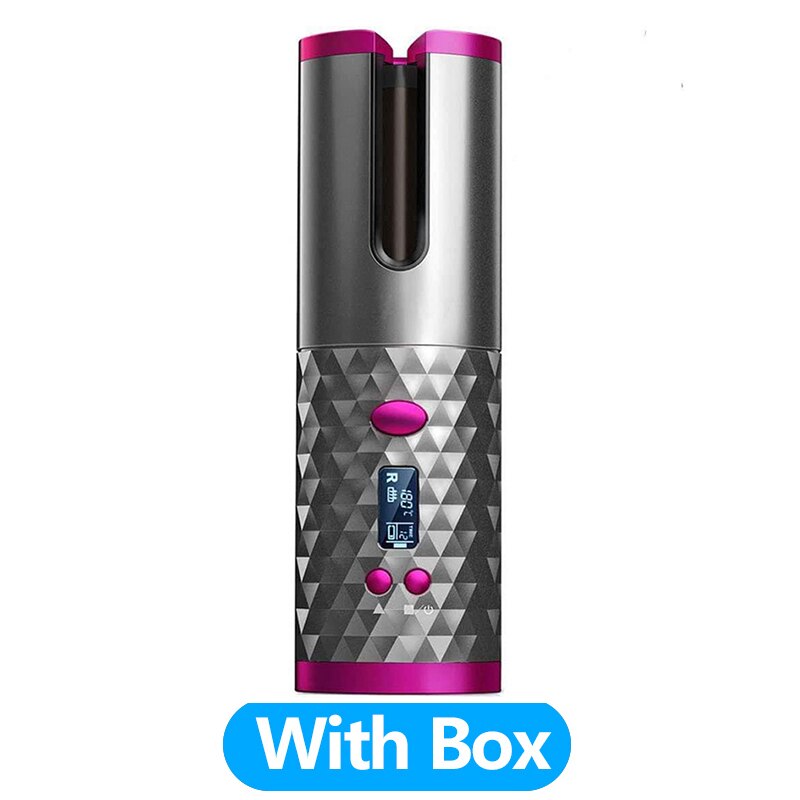 Auto Ceramic Wireless Curling Iron Hair Waver Tongs Beach Waves Iron Curling Wand Air Curler USB Cordless Automatic Hair Curler: Gray With Box