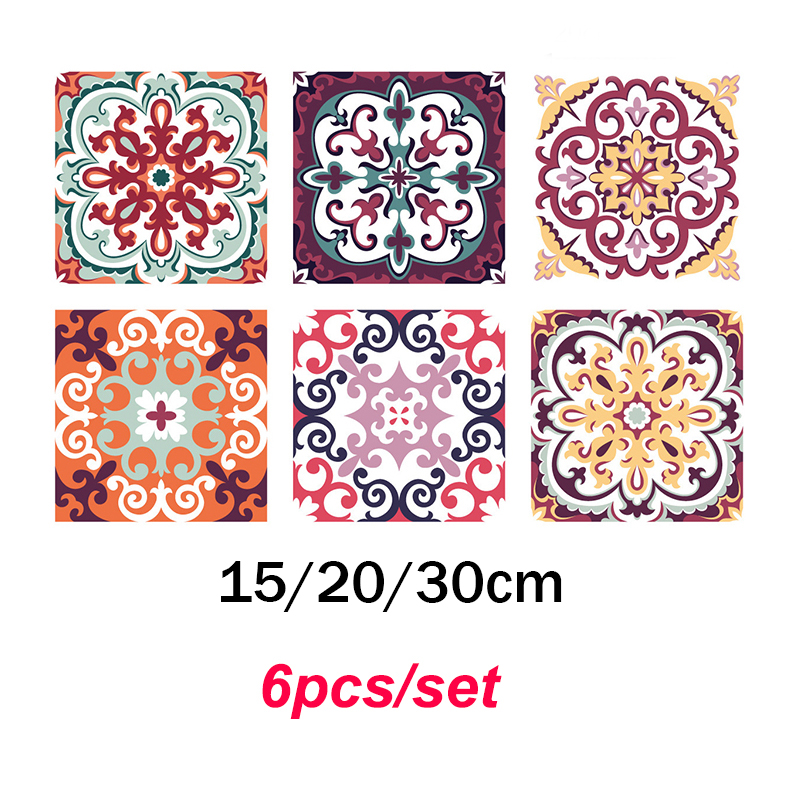 6 teile/satz Marokkanischen Stil Bunte Muster Hard Fliesen Boden Wand Aufkleber Home Decor Küche Bad Wc Dekoration Kunst Wandbild