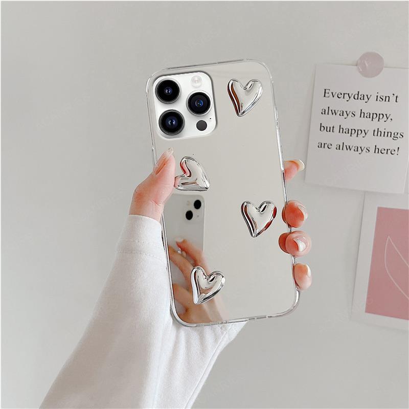 Pour Iphone 15 Pro Max 14 Plus 11 12 13 Mini XS XR X 8 7 SE brillant 3D amour coeur miroir coque de téléphone Iphone15 couverture 15Pro Iphone11: PC