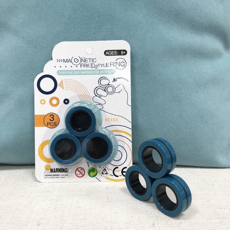 Anti-Stress Finger Magnetic Rings Kids Decompression Fingertip Toys Magic Ring Props Tool For Autism ADHD Anxiety Relief Focus: Dark Blue